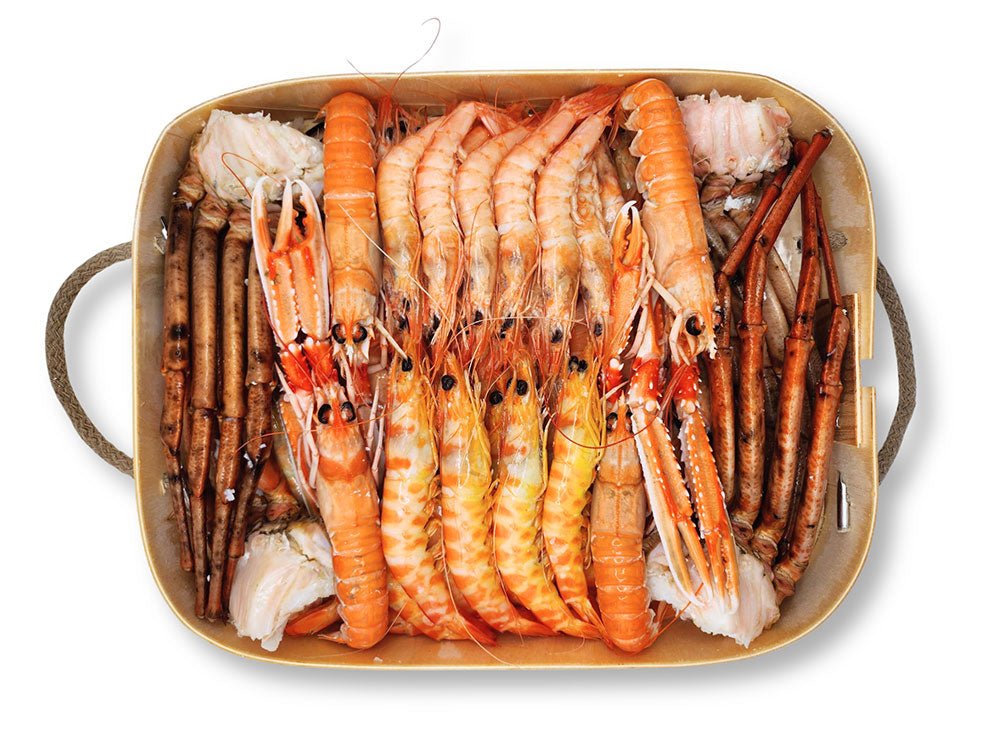 Mariscada 1,4 kg con cigala de Huelva, gamba blanca, langostino tigre y patas cocidas – La Despensa del Mar
